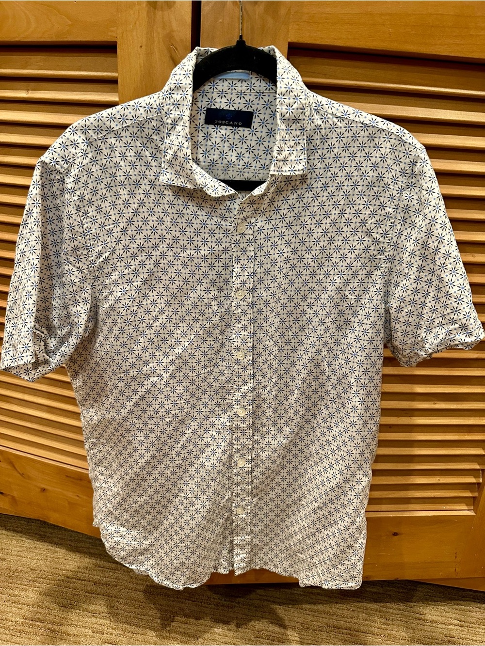 Men's White Short-Sleeve Linen Printed Button-Up Shirt